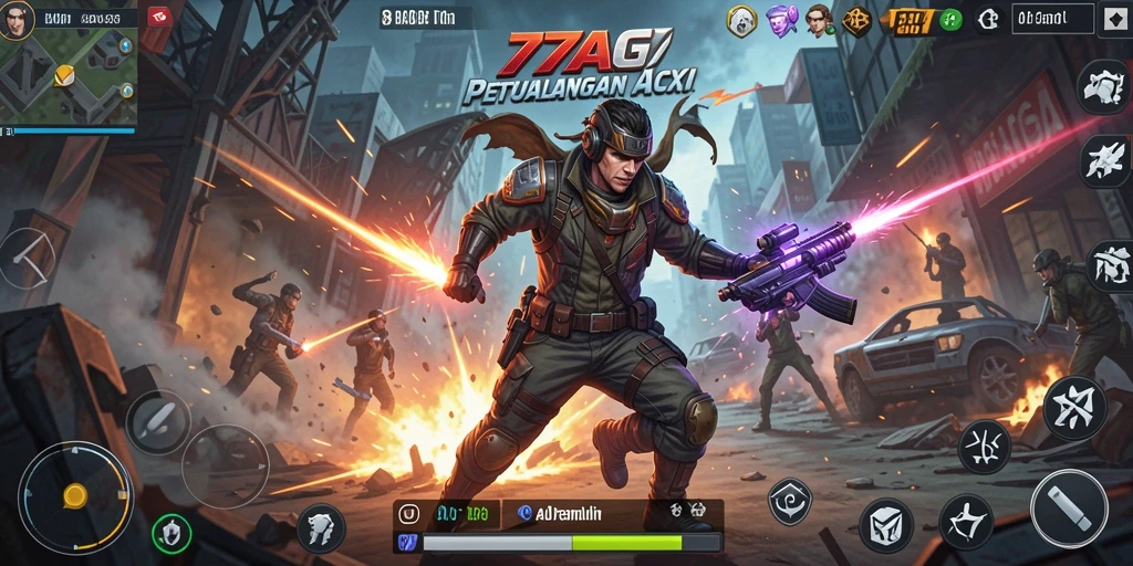 Tampilan gameplay Action yang mendebarkan dari 77AG.