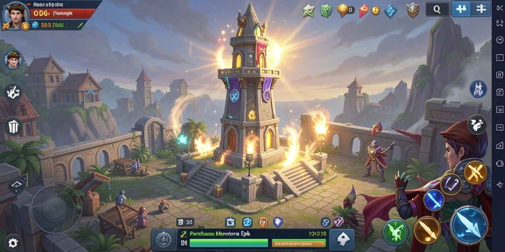 Screenshot gameplay D06 menampilkan pertahanan menara yang dinamis.