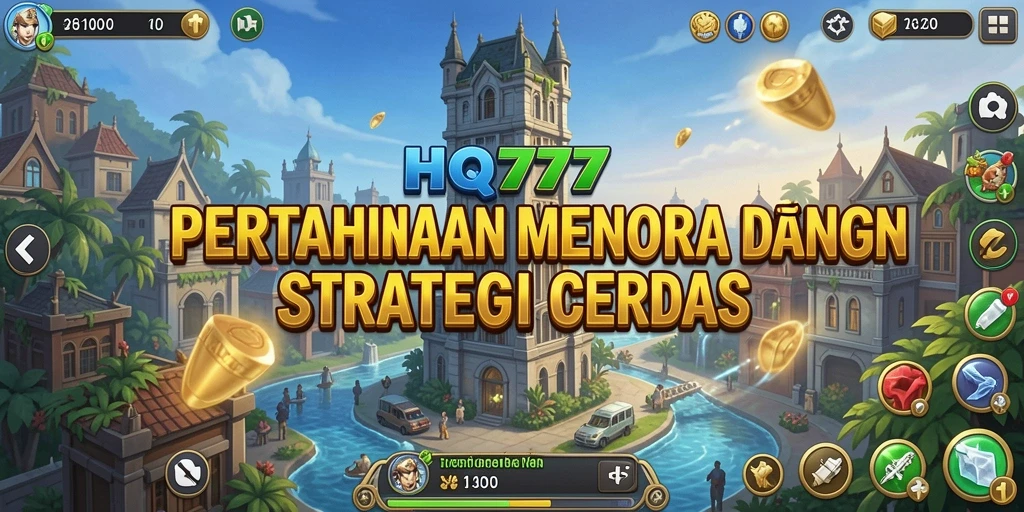Tampilan gameplay Tower Defense yang mendebarkan dan strategis di HQ777.