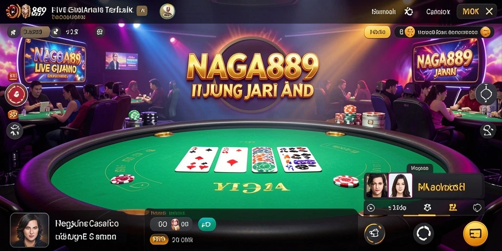 Screenshot gameplay NAGA889 menampilkan dealer profesional dan suasana kasino yang nyata.