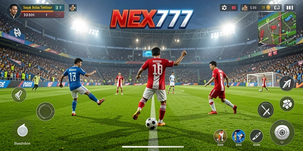 Tampilan aksi seru dalam gameplay sepak bola NEX777.