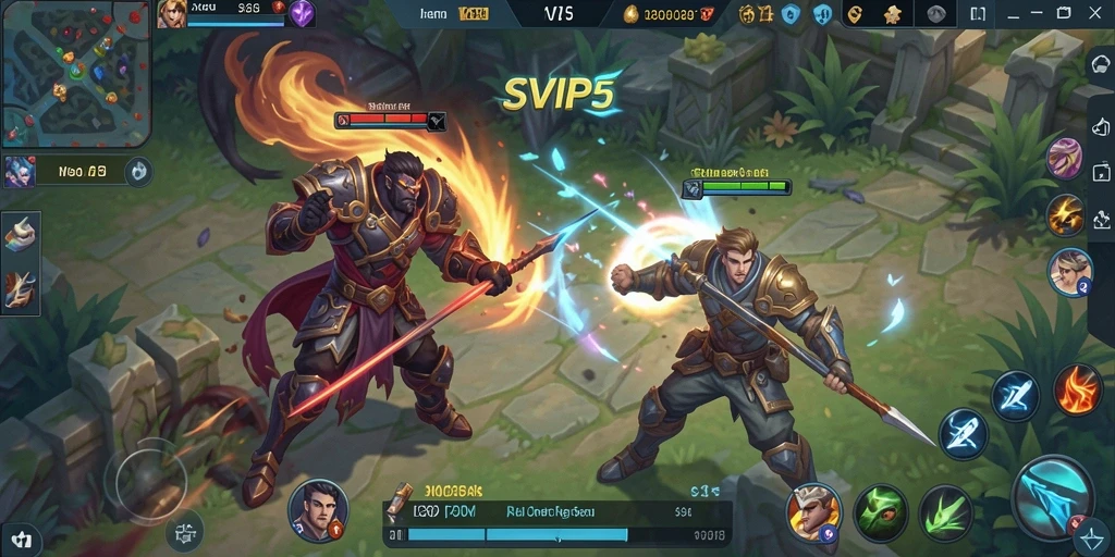 Screenshot gameplay SVIP5 menunjukkan aksi seru dalam pertempuran MOBA.