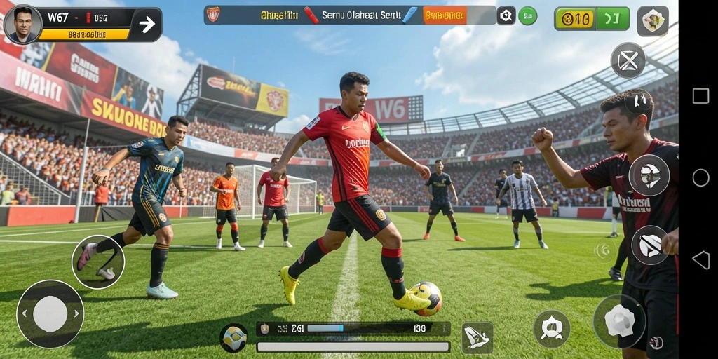 Tampilan utama gameplay W67 menampilkan aksi olahraga yang dinamis dan menarik.